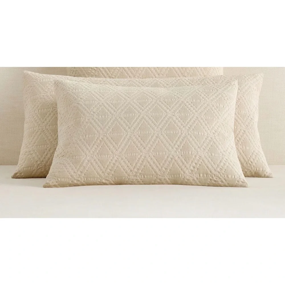 Pottery Barn Diamond Matelasse King Sham Oatmeal Ivory 100% Cotton New